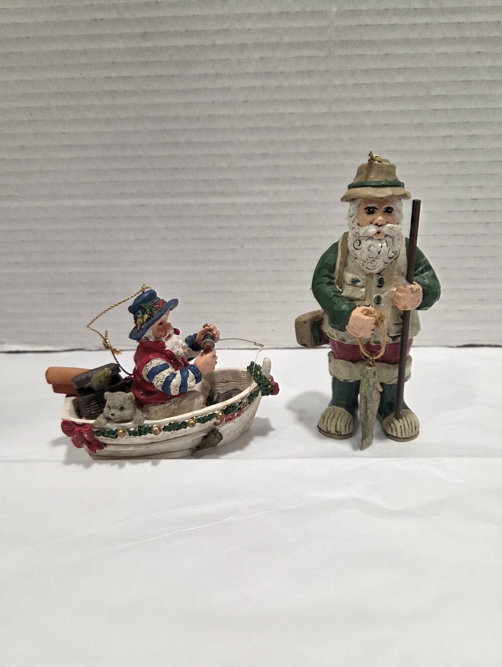 Vintage Lot Of 2 Fisherman Santa Christmas Ornaments